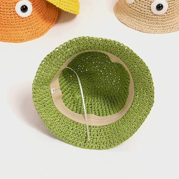 Söt tecknad dinosauriefiskarehatt (orange, hattens omkrets 48 cm), sommarflickans solhatt, stråhatt, strandhatt, söt, lätt och andningsbar