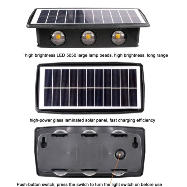 4LED Solar Light Control Sensor Op og Ned Dobbelt Hoved Væglampe Vandtæt Wan