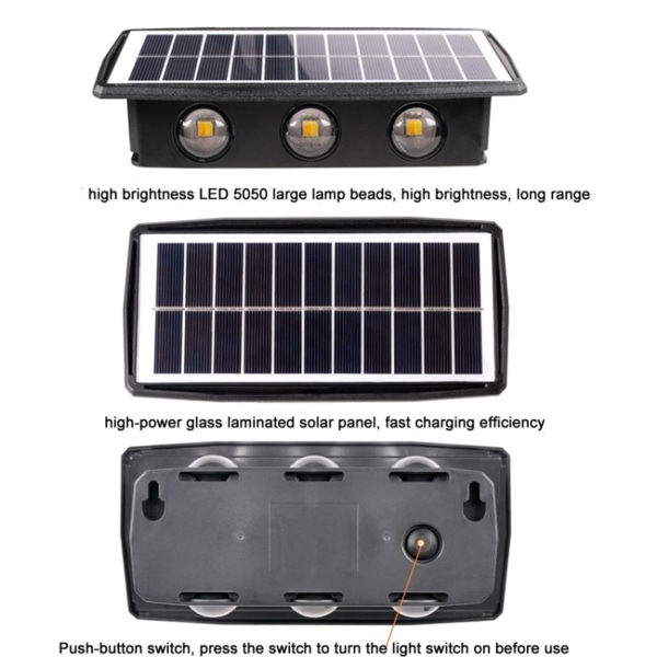 4LED solcellelys kontrollsensor opp og ned dobbelthode vegglys vanntett Wan