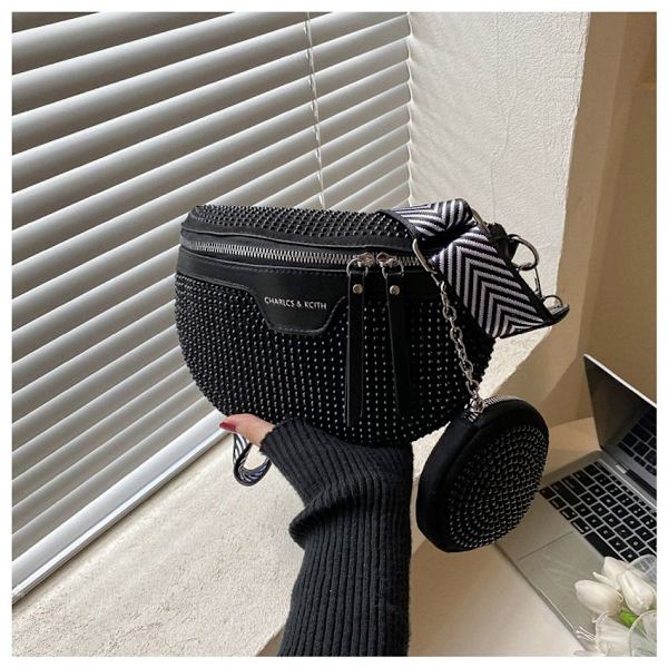 Crossbody-väska för kvinnor med bred rem, damläder midjeväska med plånbok,
