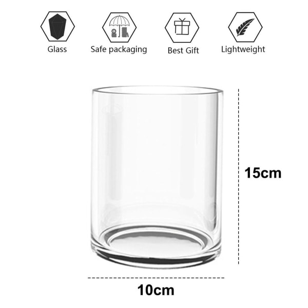 Cylindrisk vase af gennemsigtigt glas, valg af flere størrelser, enkel