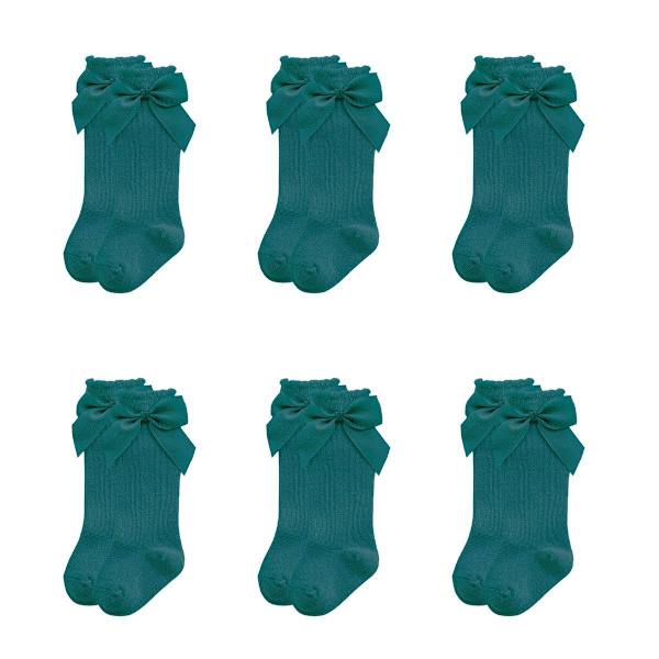 6 par mörkgröna babystrumpor med rosett höst/vinter 9-11 cm KLB