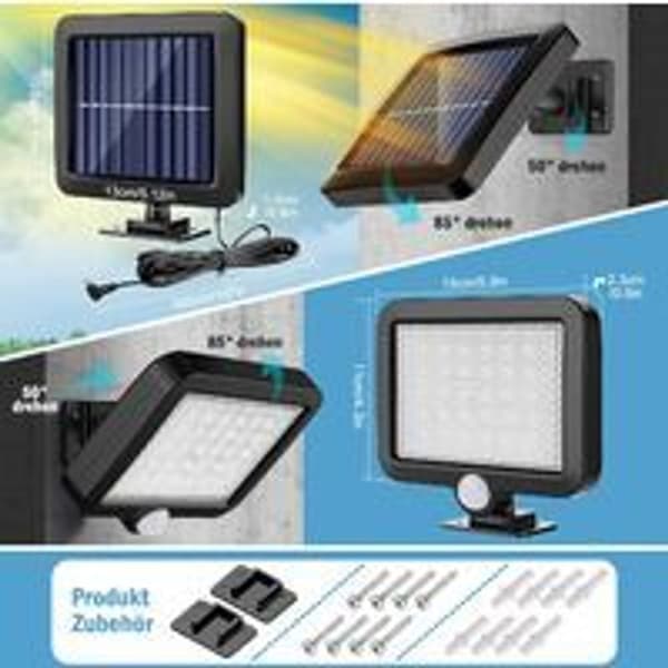 56 LED bevegelsessensor utendørs solcellelys, 120° vanntett IP65 solcelle hagelys
