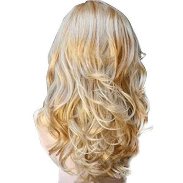 Sexig blond vågig peruk, lång lugg peruk för kvinnor
