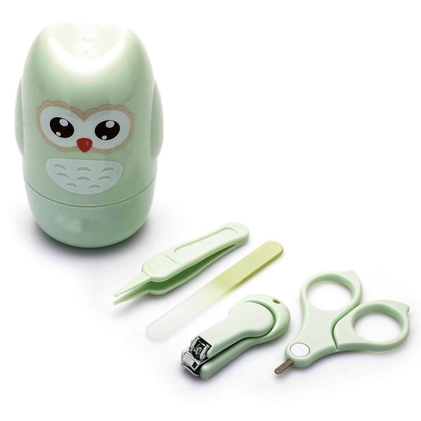 4-i-1 Säker Baby Nagelsax Set Uggla Box Nagelsax Grön KLB