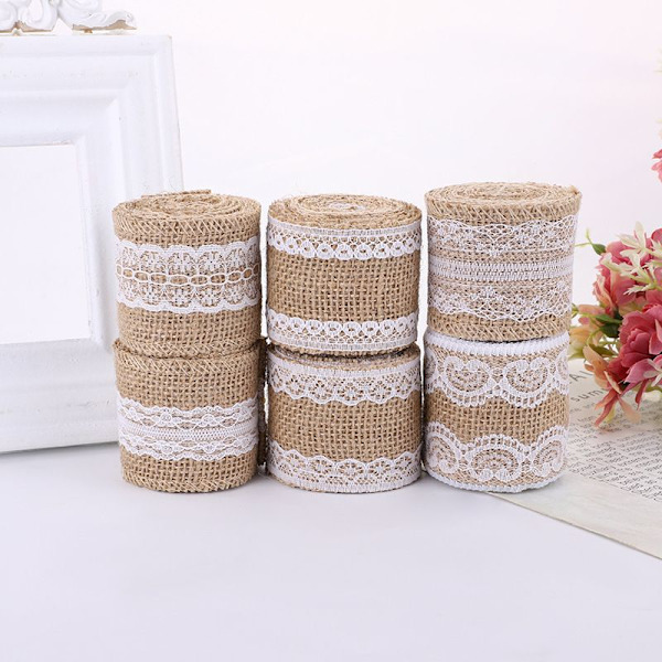 Båndruller, Naturlig Burlap Krans med Hvid Blonder, Burlap Burlap Bånd, Naturlige Burlap Bånd, Blonder Håndværk Bånd, til Bryllup, DIY,
