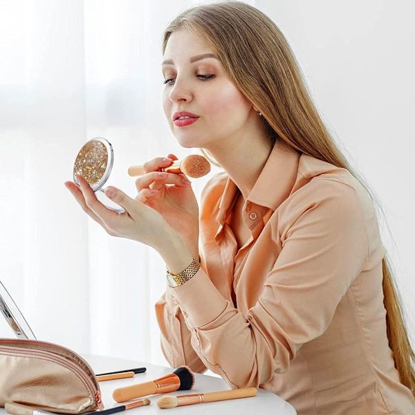 Spejl Lomme Mini Kviksand Makeup Spejl Bærbar Dobbelt Style2