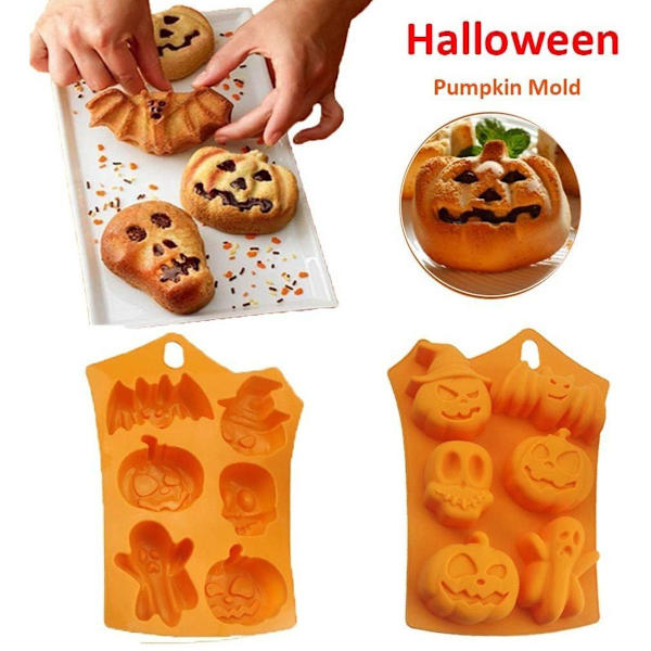2PCS Silikon Halloween Spöke Pumpa Bakform Set Non-stick Choklad Gelé