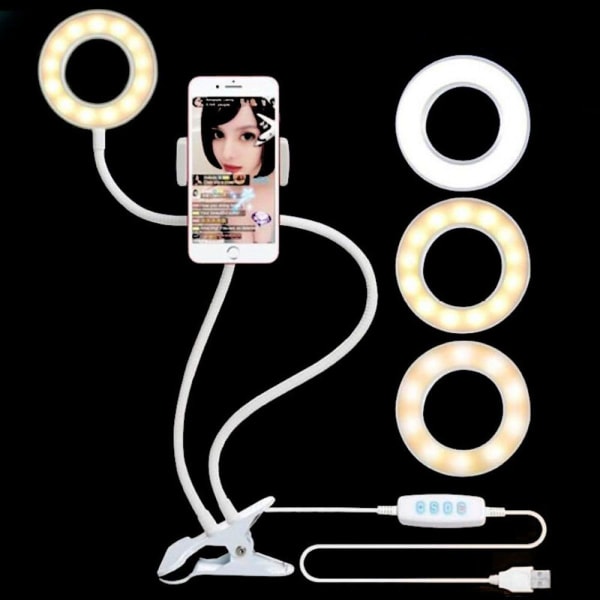 Led selfie lys med mobiltelefonholder, 3 lystilstande og 10 lysstyrkeniveauer LED KLB