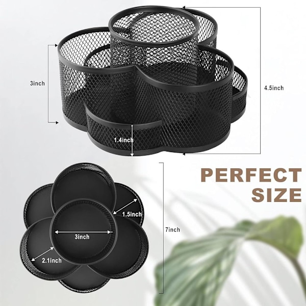 Mesh Skrivbords Pennahållare 360 Grader Rotera Svart