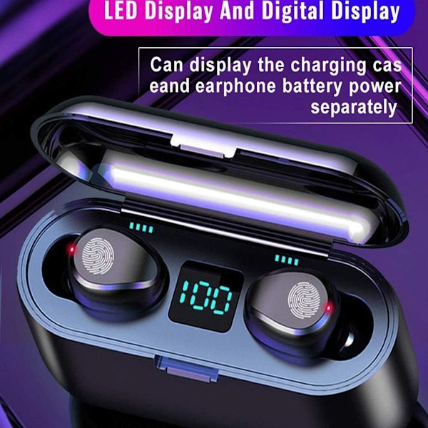 Bluetooth-hörlurar, 5.0-hörlurar med 2000 mAh laddningsfodral LED-hörlurar