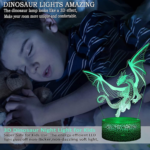 Dinosaur Series Farverige 3d Nattelys, Kreativ Gave Lampe Bordlampe C