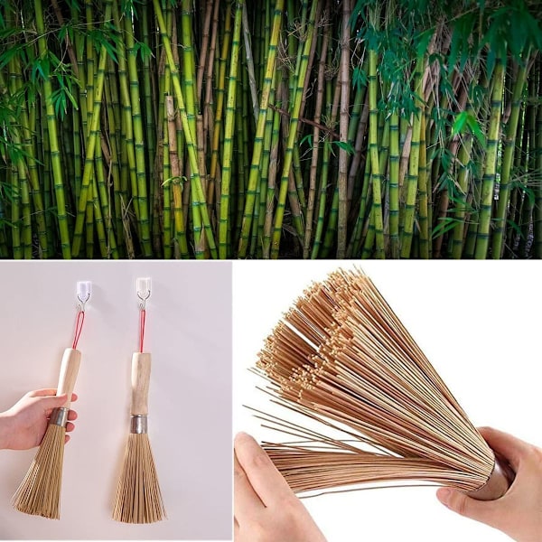 2 kappaletta perinteisiä luonnon bambu wok-harjoja keittiön puhdistukseen