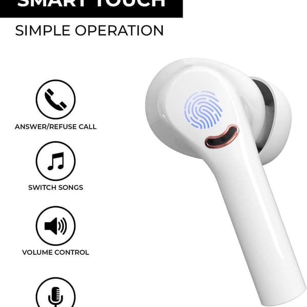 Ekte trådløse ørepropper med aktiv støydemping, Bluetooth, hvit