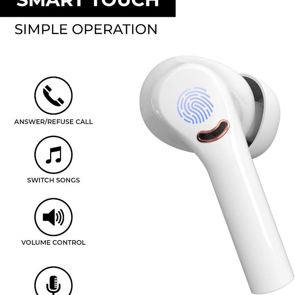 True Wireless Earbuds med aktiv brusreducering, Bluetooth, Vit