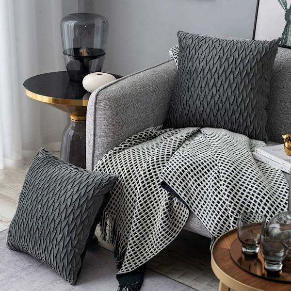 Fløyel putetrekk 45x45cm for stue sofa, sett med 2 ensfargede firkantede putetrekk soveromsdekorasjon, grå KLB