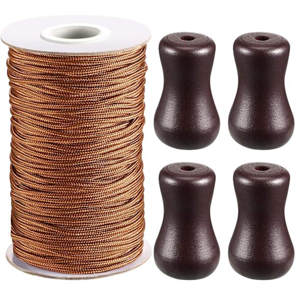 (Brun) 1,8 mm brun flettet skyggetov 55 yards/rulle med 4 stk. brune trævedhæng til aluminiumsmarkise, plantehave og håndværk