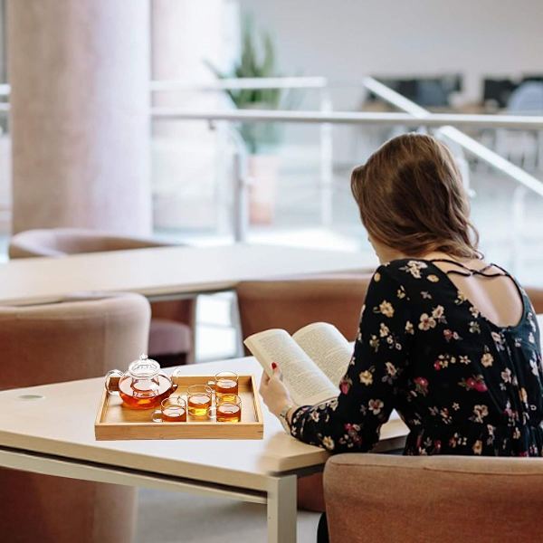 Bambus serveringsbakke, rektangulær display træ eftermiddagstebakke med