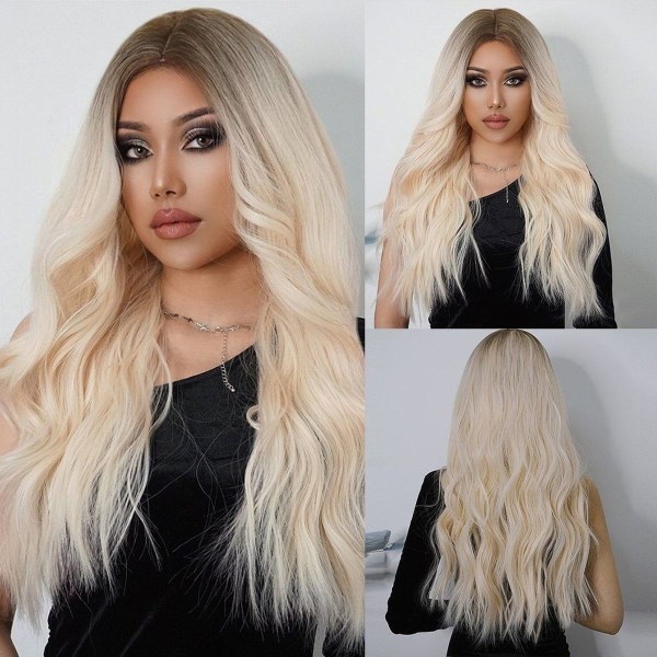 26 tommer lang blonde paryk kvinders naturlige syntetiske hårgradient