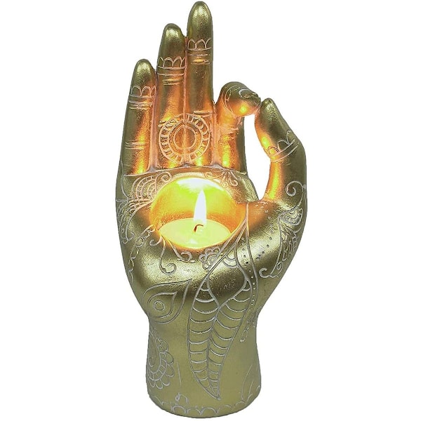 Buddha Yoga Lysestake Mudra Hånd Bordplate Tealight Holder Dekorasjon KLB