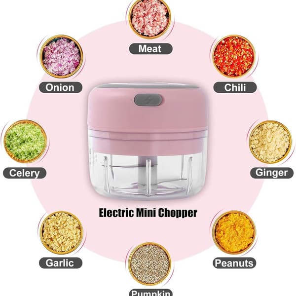 Elektrisk mini hvidløgsslicer, slicer og hakker pink