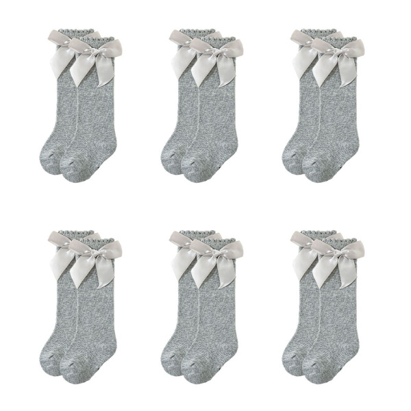 Par ljusgrå babystrumpor med rosett höst/vinter 15-17 cm KLB