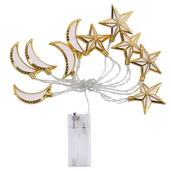 1,5 m 10 LED Ramadan Lys Eid Fe Lys Måne Stjerne Festival KLB