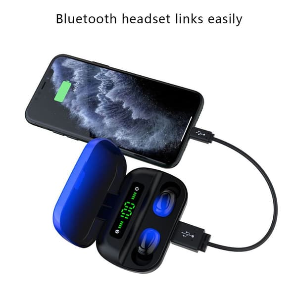 Trådløse Bluetooth 5.0 in-ear-hovedtelefoner, IPX7 vandtætte, sorte blå