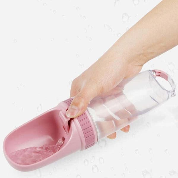 Vanflaske for hunder, 350 ml, flaske for hunder, vanndispenser, bærbar, for hunder, valper, katter, dyr, reise, vannflaske, rosa