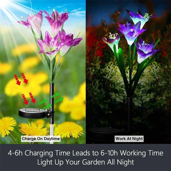 Solar lys hage, solenergi lamper for utendørs 6 stk lilje blomster KLB