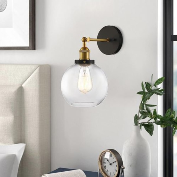 8\" Sort og Guld Antik Messing 1-Lyset Globe Væglampe