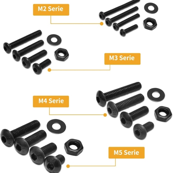 Sæt med 1225 stk. M2 M3 M4 kulstofstål sekskantede hovedskruer KLB