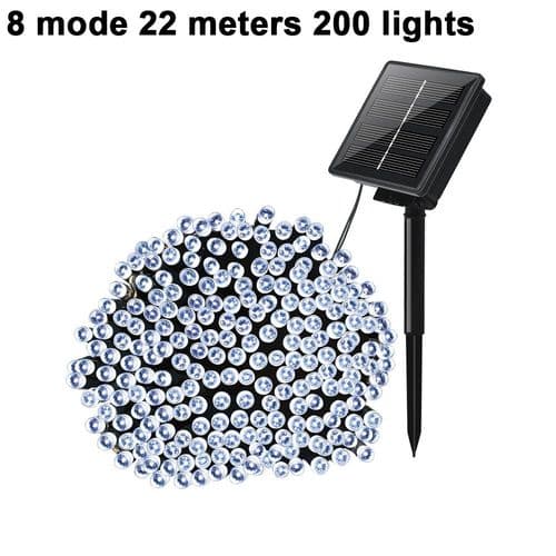 Solcelled lyslenke utendørs, 11,5M 100 LED varm hvit, 8 moduser hvit
