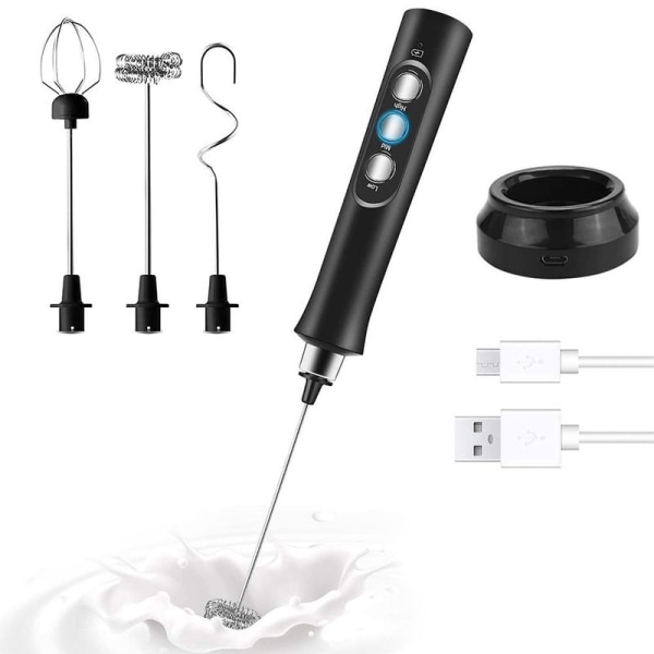 Melkeskummer, bærbar elektrisk skummer, USB, svart