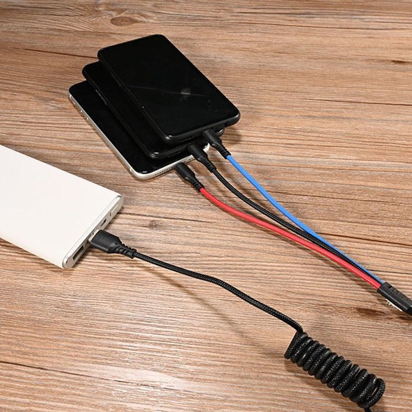 Multiladdningskabel nylon flätad multipel USB snabb 1,2 meter