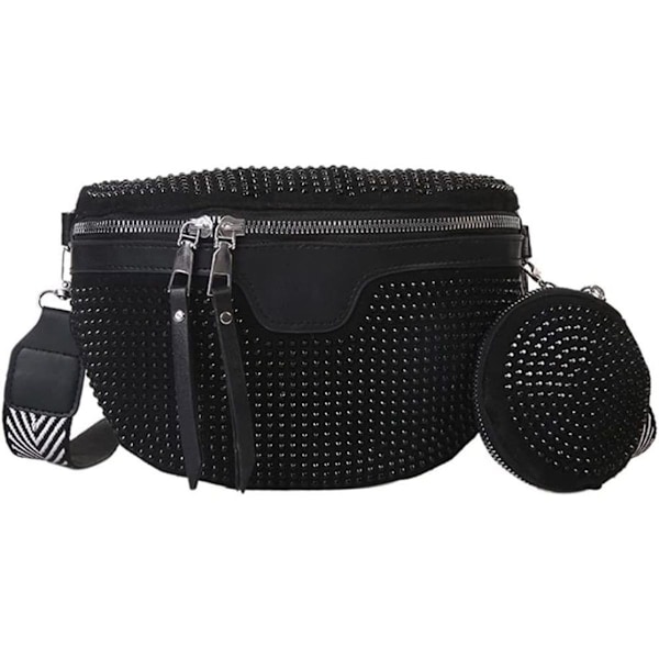 Crossbody-väska för kvinnor med bred rem, damläder midjeväska med plånbok,