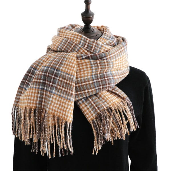 Vinter skjerf for kvinner sjal kasjmir følelse dusk rutete stort oversized oransje KLB