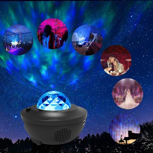 Stjernehimmelprojektor med Bluetooth - LED-lampe, fest, vannbølger KLB