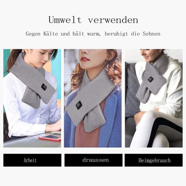 Qdreclod USB-lämmitteinen huivi, 3 säädettävää lämpötilaa, unisex, pehmeä