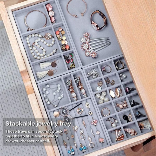 Smyckesbrickor organizer, stapelbara smycketillbehörbricka set om 4