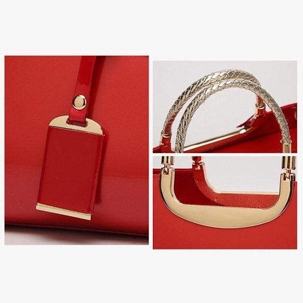 ZJL-986 Sequin Glazed Patent Leather Skuldertaske til Kvinner (Rød)