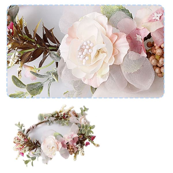 Boho Blomster Hodebånd Hårkrans Blomsterkrans Krone Halo Form