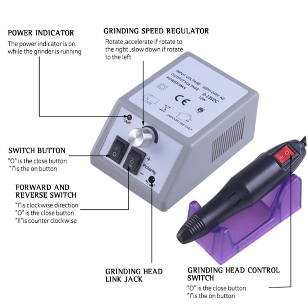 Profesjonell elektrisk neglesliper, pedikyr, manikyr, poleringsutstyr