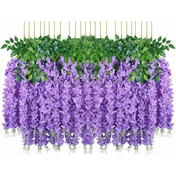 24 stk. 3,6 fod kunstige blomster falske wisteria naturtro silke romantisk hængende på vinstok til bryllupsdekorationer hjem havefest dekoration (rose rød) KLB