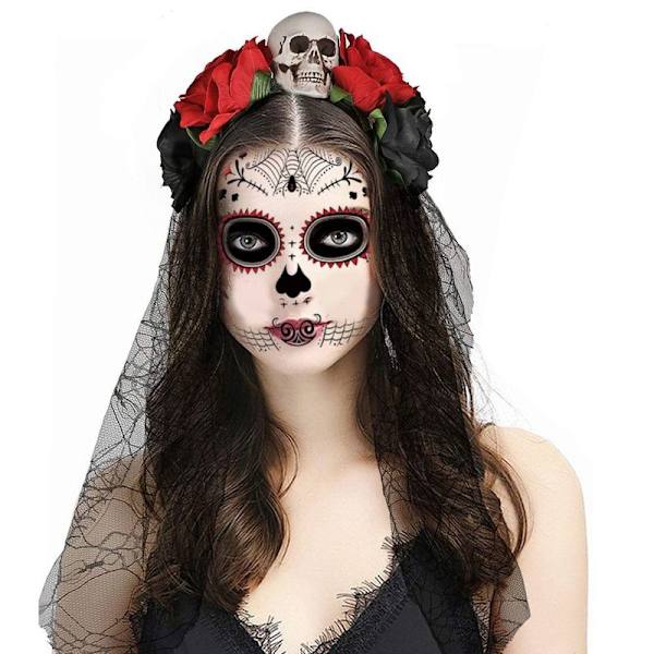 Hodebånd, rosebladskrone, slør, hodebånd, hodeplagg for kostyme Halloween