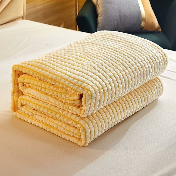 Ekstra rutete teppe, rutete fleece teppe (gult og hvitt, 120x200cm) KLB