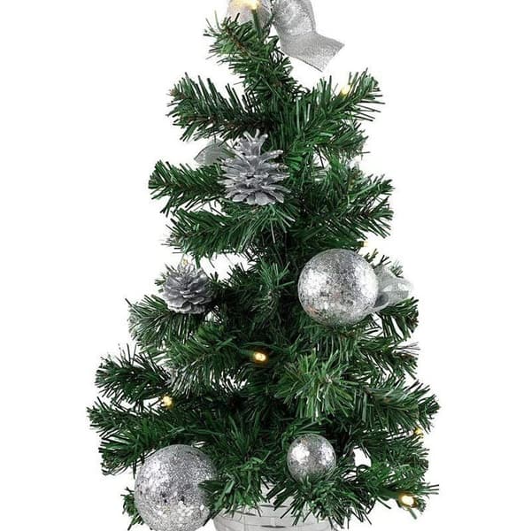 Pyntet juletre med belysning 20cm - sølv - Juletre med KLB