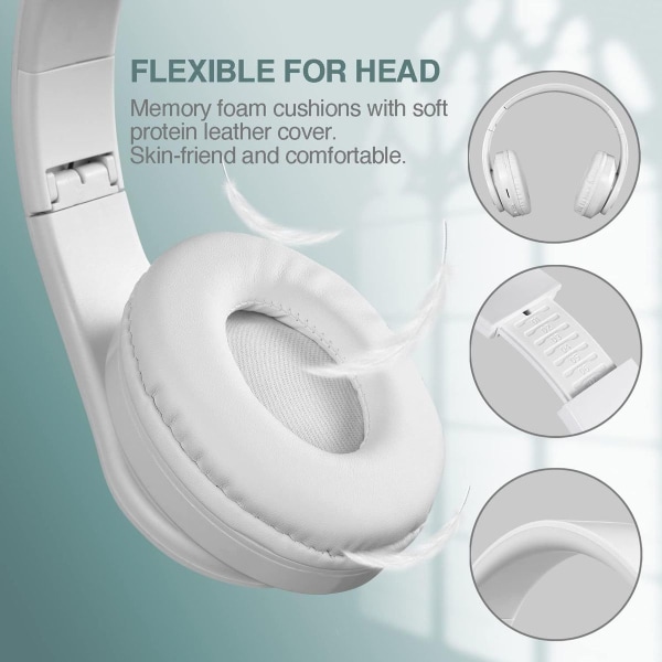 Bluetooth over-ear hovedtelefoner, stereo dyb bas, blød hvid