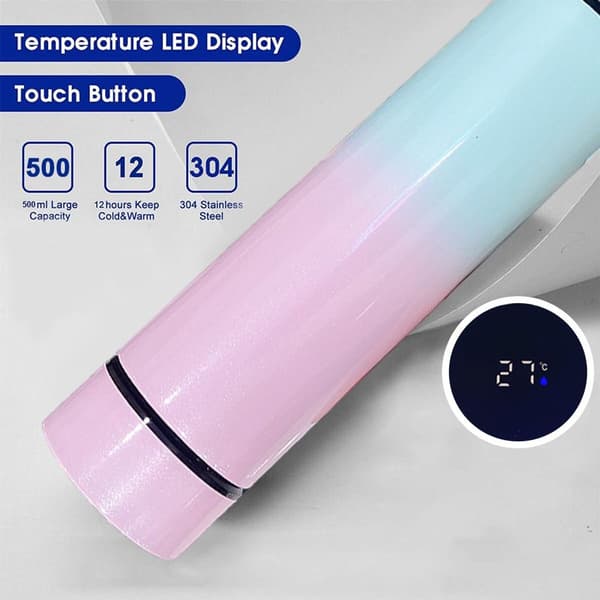 Vattenflaska med LED-temperaturdisplay - rosa/grön KLB
