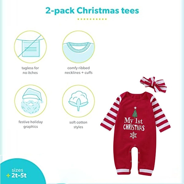 Nyfödda Babyflickor Pojkar Julkläder, Romper, 1:a Julen - 73cm KLB
